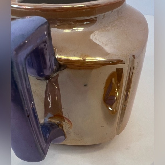 Vintage Lusterware tea pot Bird on Branch Floral Orange and Blue decor c. 1950s - Picture 11 of 11